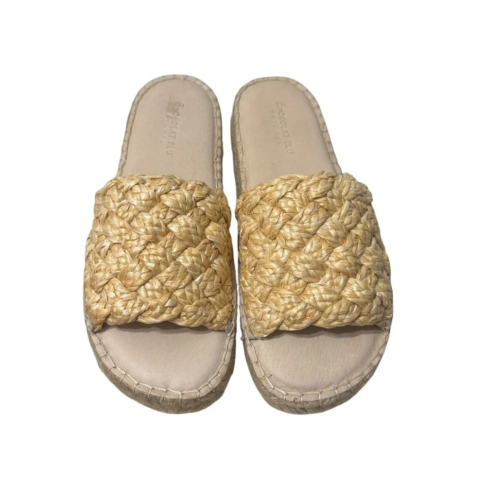 Chocolat Blu Espadrille Slide Sandals Womens 7 Natural Tan Excellent Woven Straw